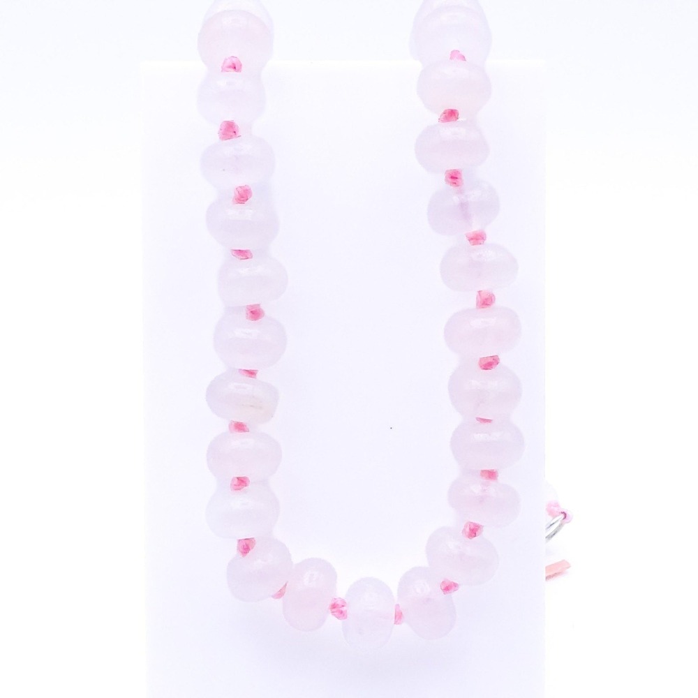 Pink Rose Quartz Beaded Stackable Adjustable New 20" Womens Necklace Hand Knot